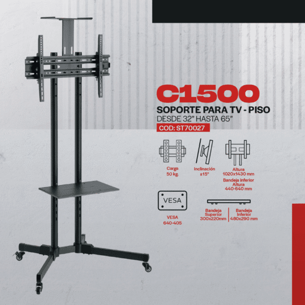Soporte de TV con Ruedas Modelo C1500 (32"–65") - Image 2